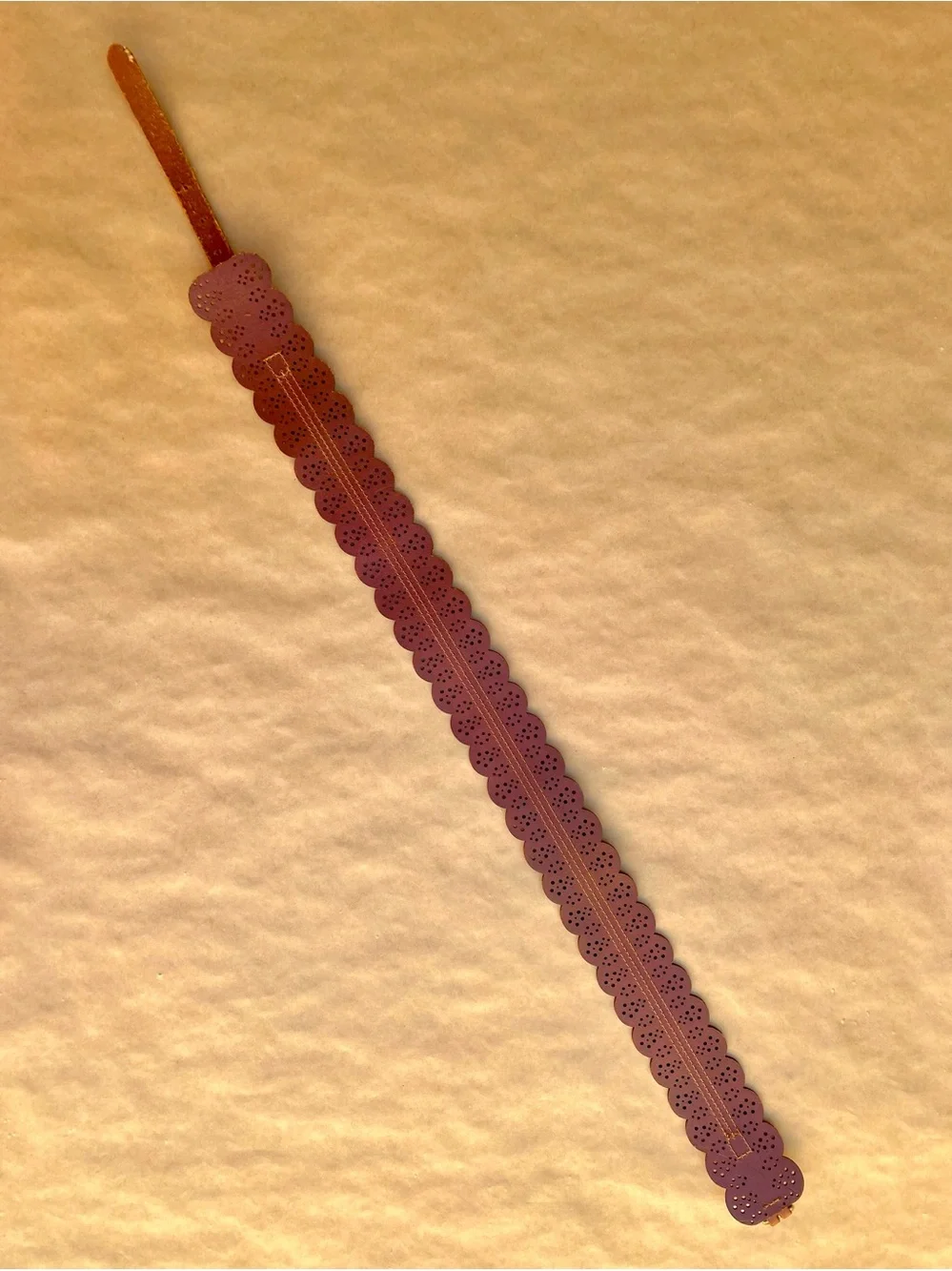 Anthro ❉ Scalloped Faux Leather Wide Brown Belt Size S/M